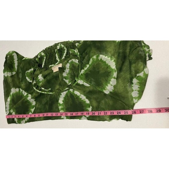 Michael Kors Women’s 1X Plus Sheer Green Tie-Dye Pullover Blouse Fitted Waist - Picture 6 of 7